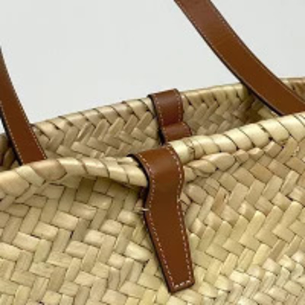 Celine Triomphe Panier Shoulder Bag Basket Tan Tote Raffia Beige Brown - Picture 5 of 7